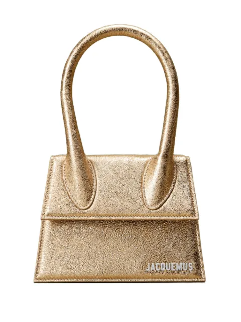 Jacquemus شنطة 'تشيكيتو' متوسطة جلد ميتاليك بمقبض علوي