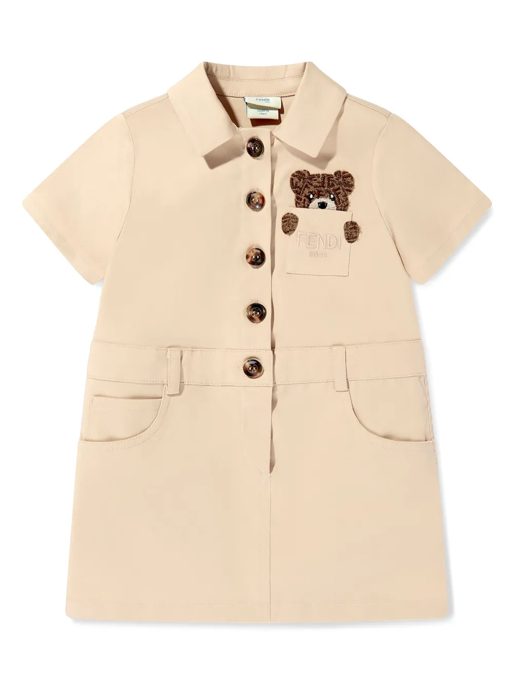 Fendi Kids Jurk met geborduurd logo Beige
