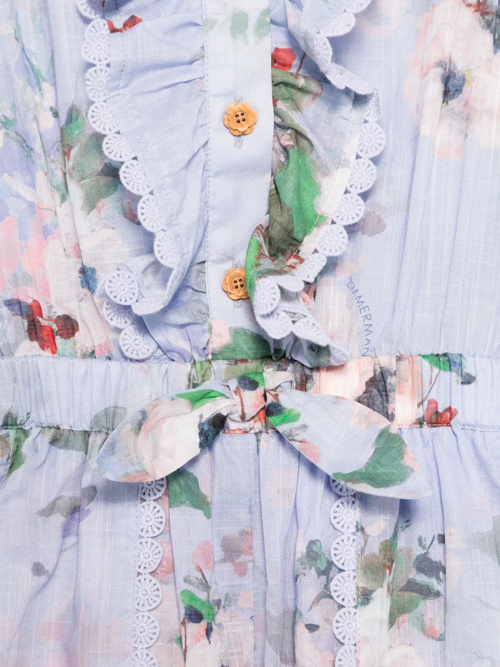 Zimmermann Girl's Everley Frill Floral-print Playsuit In Blue