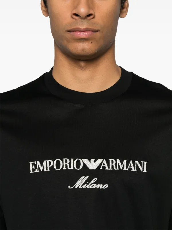関税込◆EMPORIO ARMANI 刺繍ロゴ Tシャツ Mercerised-jersey T-shirt with all-over jacquard eagle