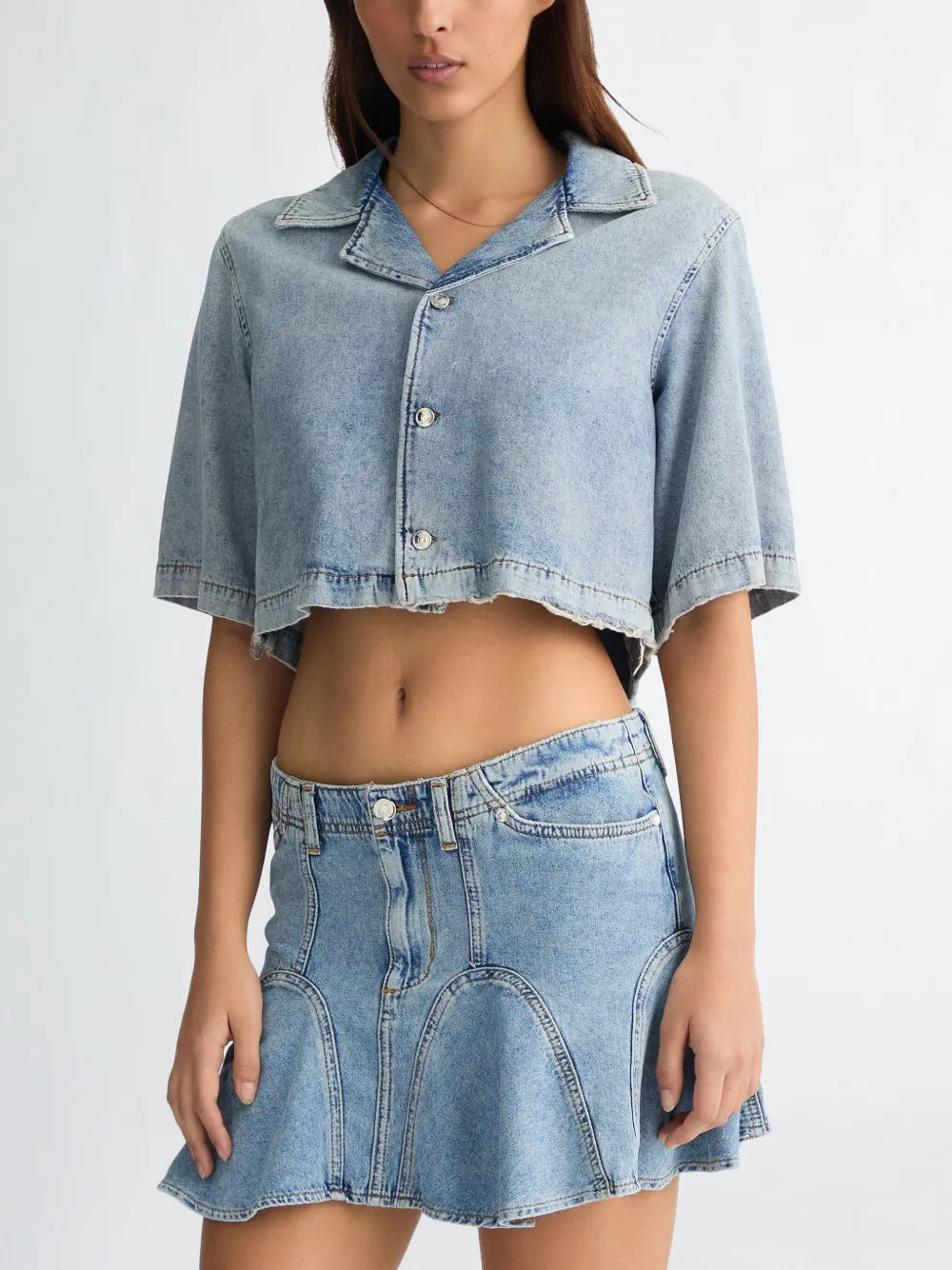 Liu •jo Cropped Denim Shirt In Blue