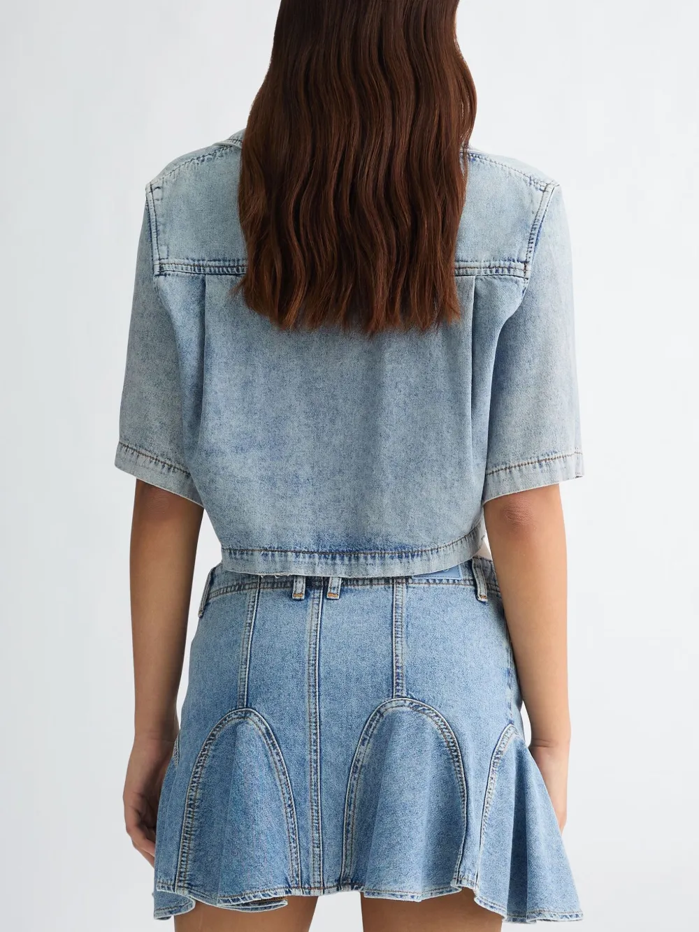 Liu •jo Cropped Denim Shirt In Blue