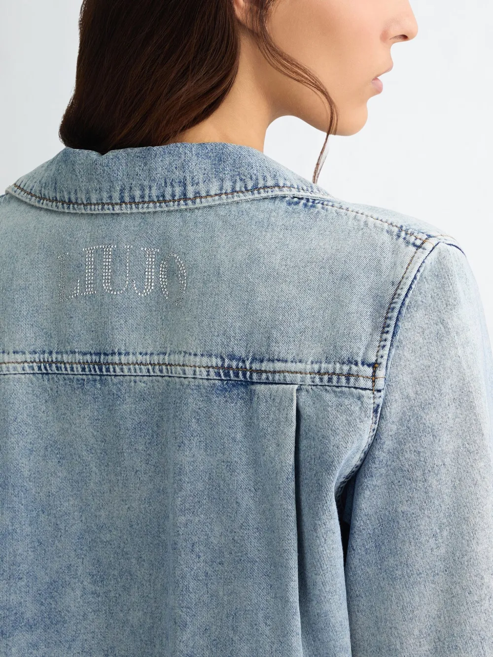 Liu •jo Cropped Denim Shirt In Blue
