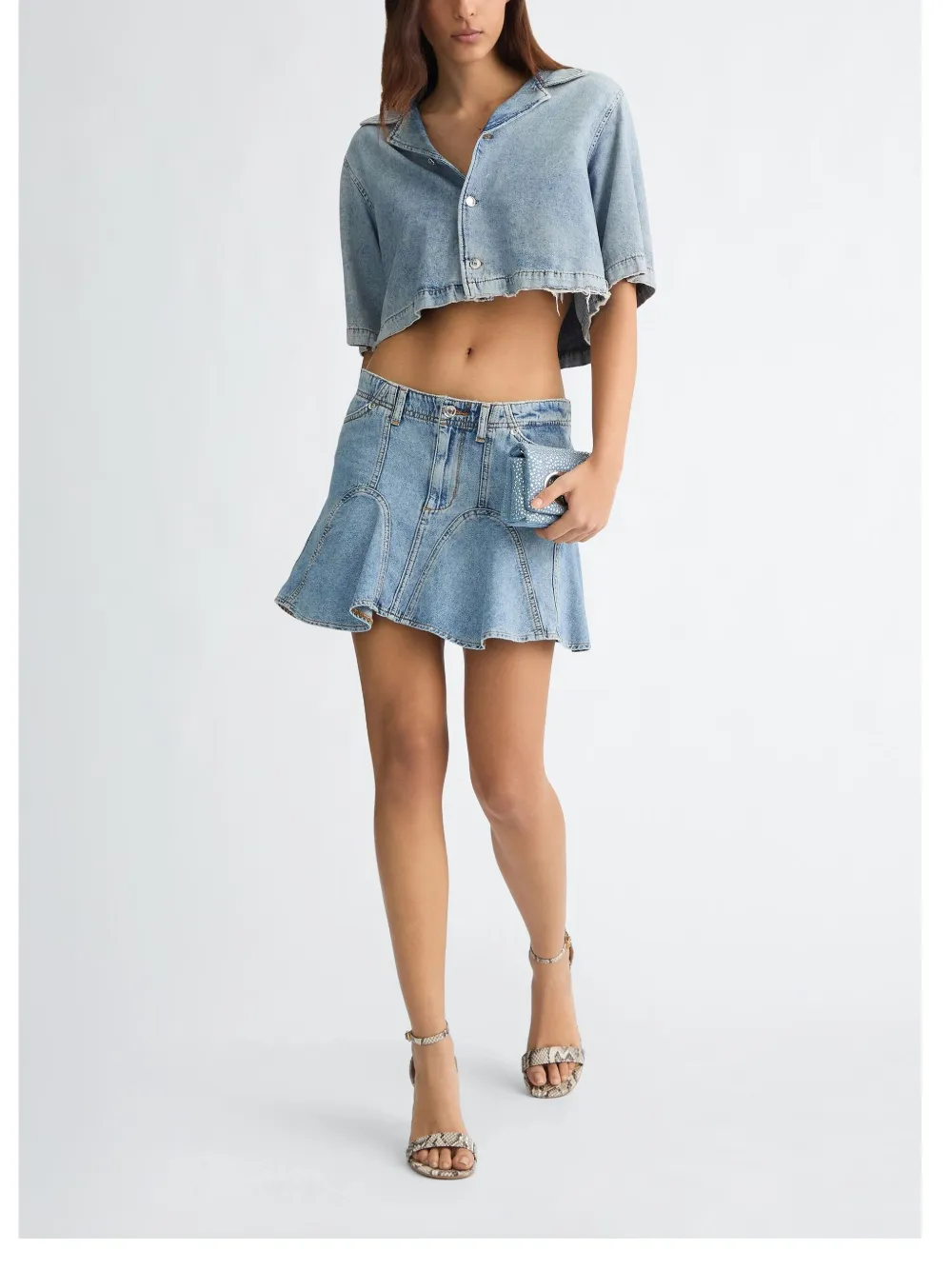 Liu •jo Cropped Denim Shirt In Blue
