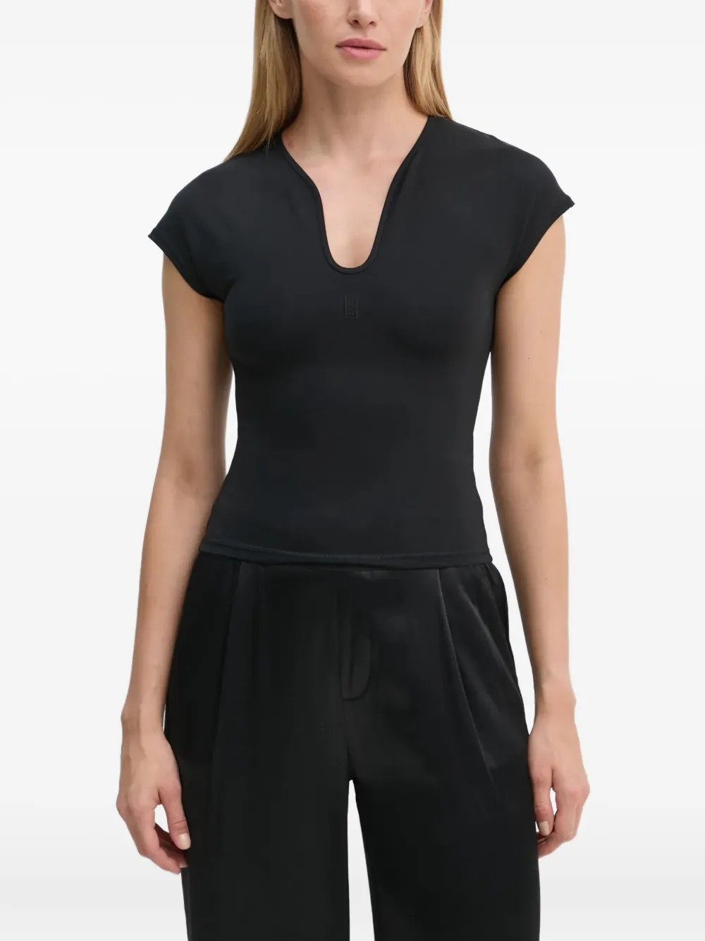 By Malene Birger Venazia V-neck logo top | Black | Image 1