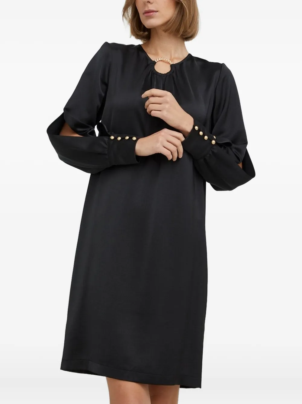 Nissa Chain-link Neck Button-cuff Midi Dress In Black