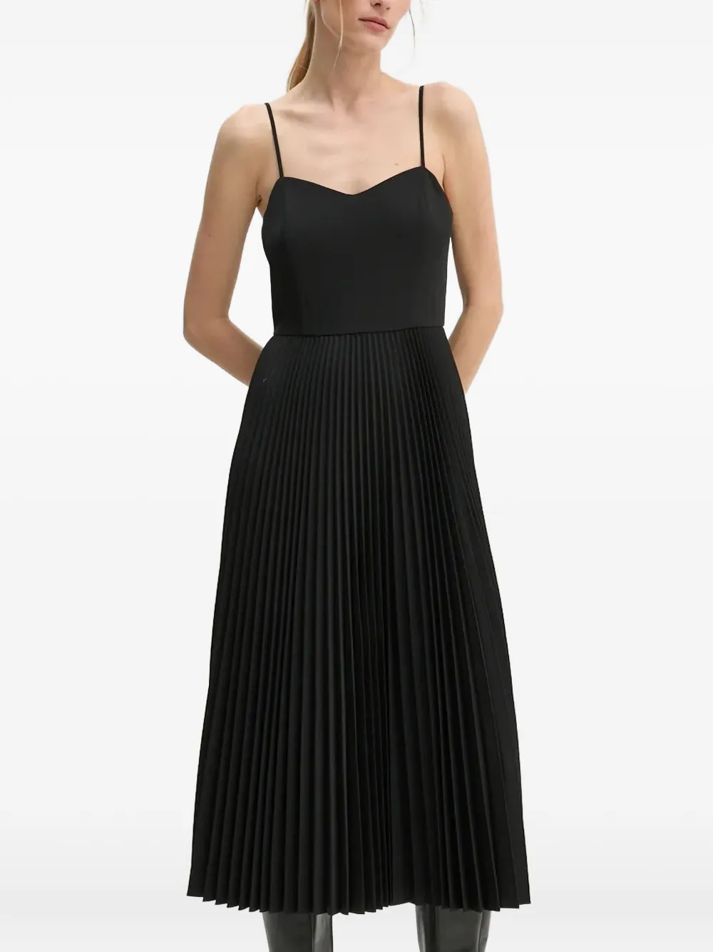Theory Pleated Midi Dress In Black