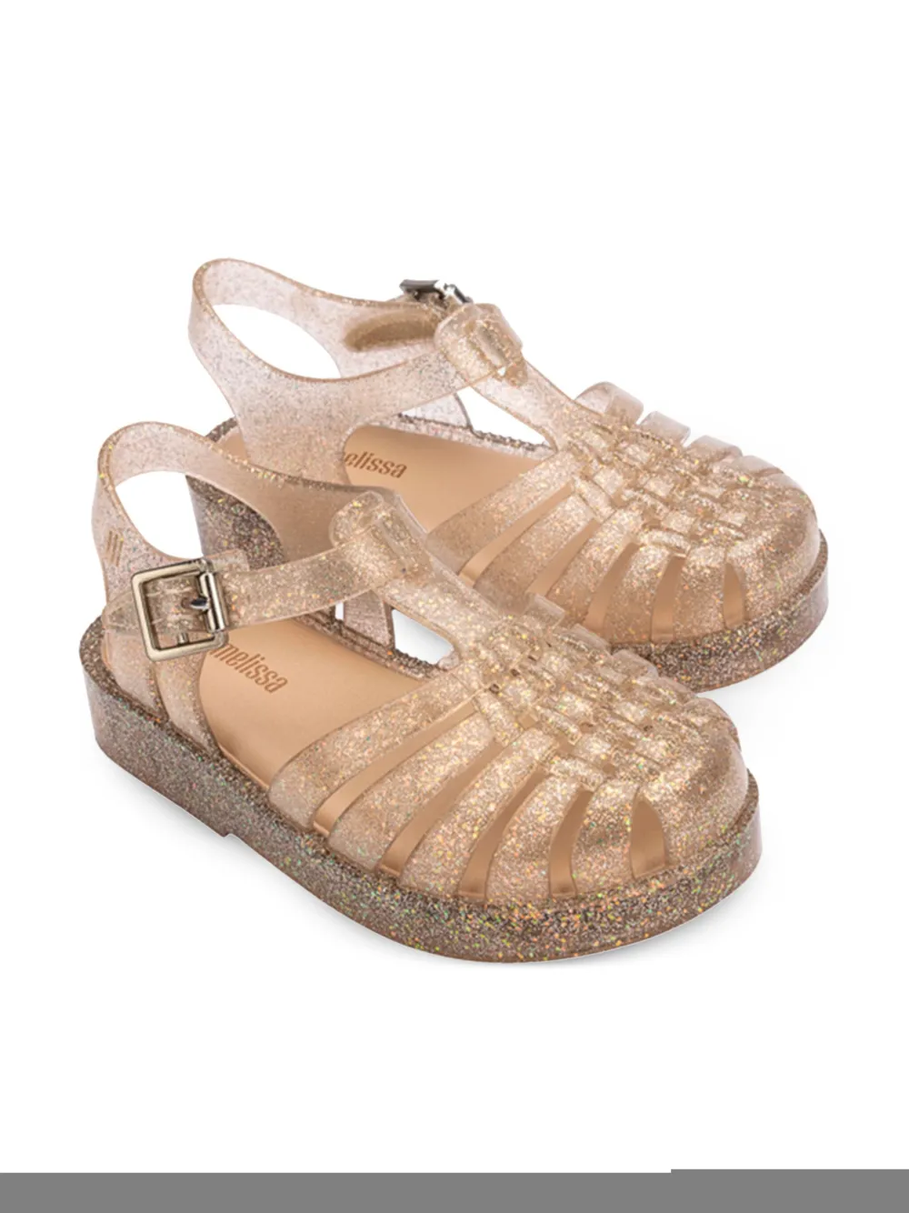 Mini Melissa Girls Possession Shiny Sandals In Gold