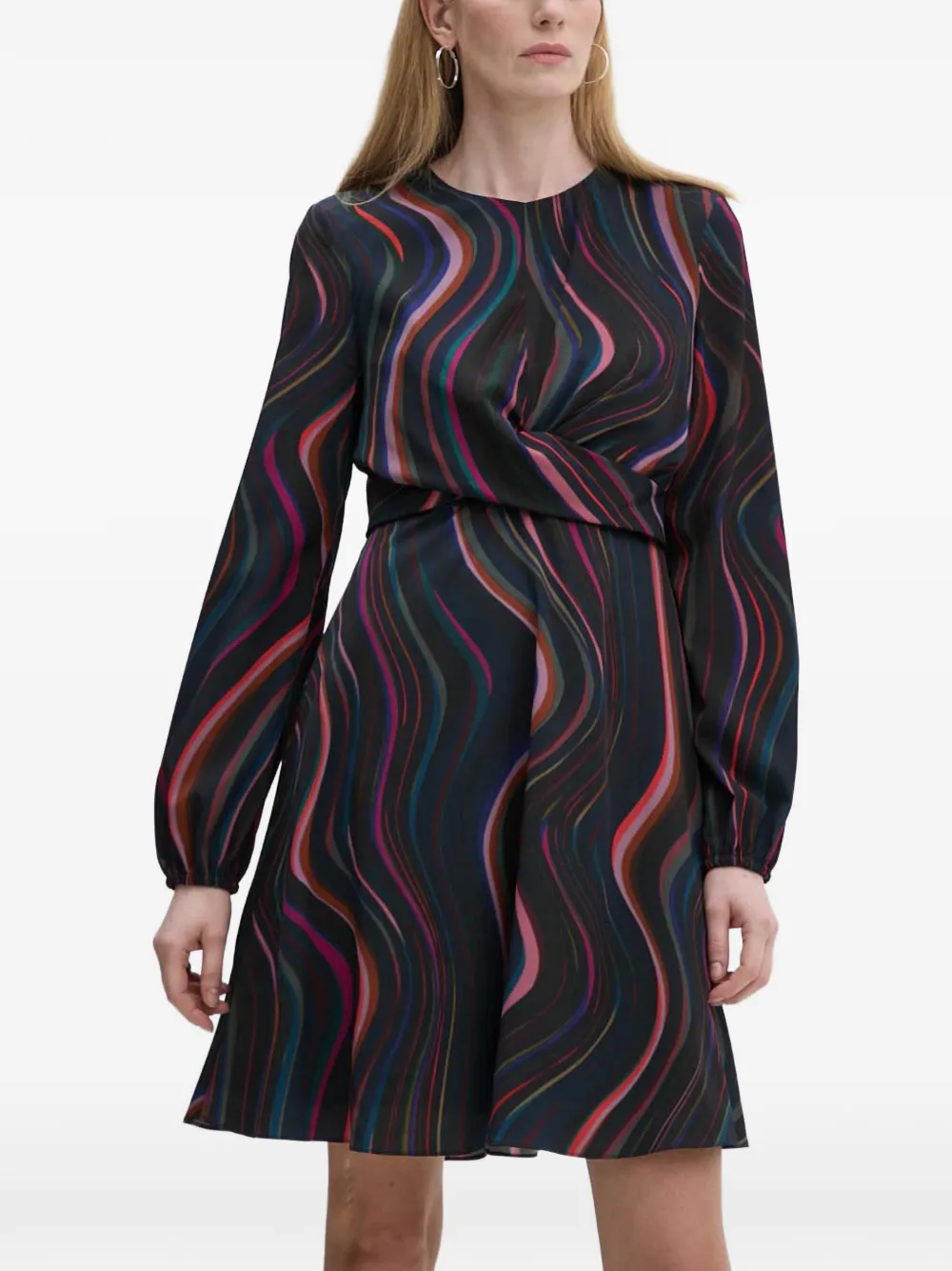 long-sleeve patterned mini dress
