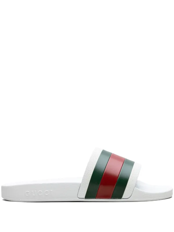 Gucci Pursuit 72 White and Green Striped Flip Flop Slides Sandals GUCCI White Red Green Stripe Pursuit Pool Web Rubber Slides  main image 3