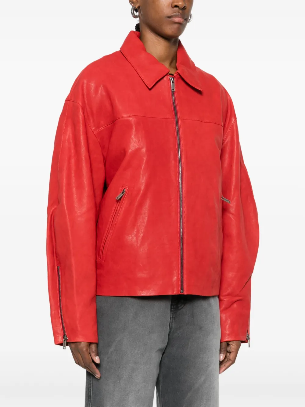 Mainless Leather Jacket In Red