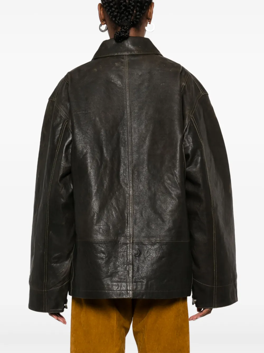 Mainless Scratched Leather Jacket In Green