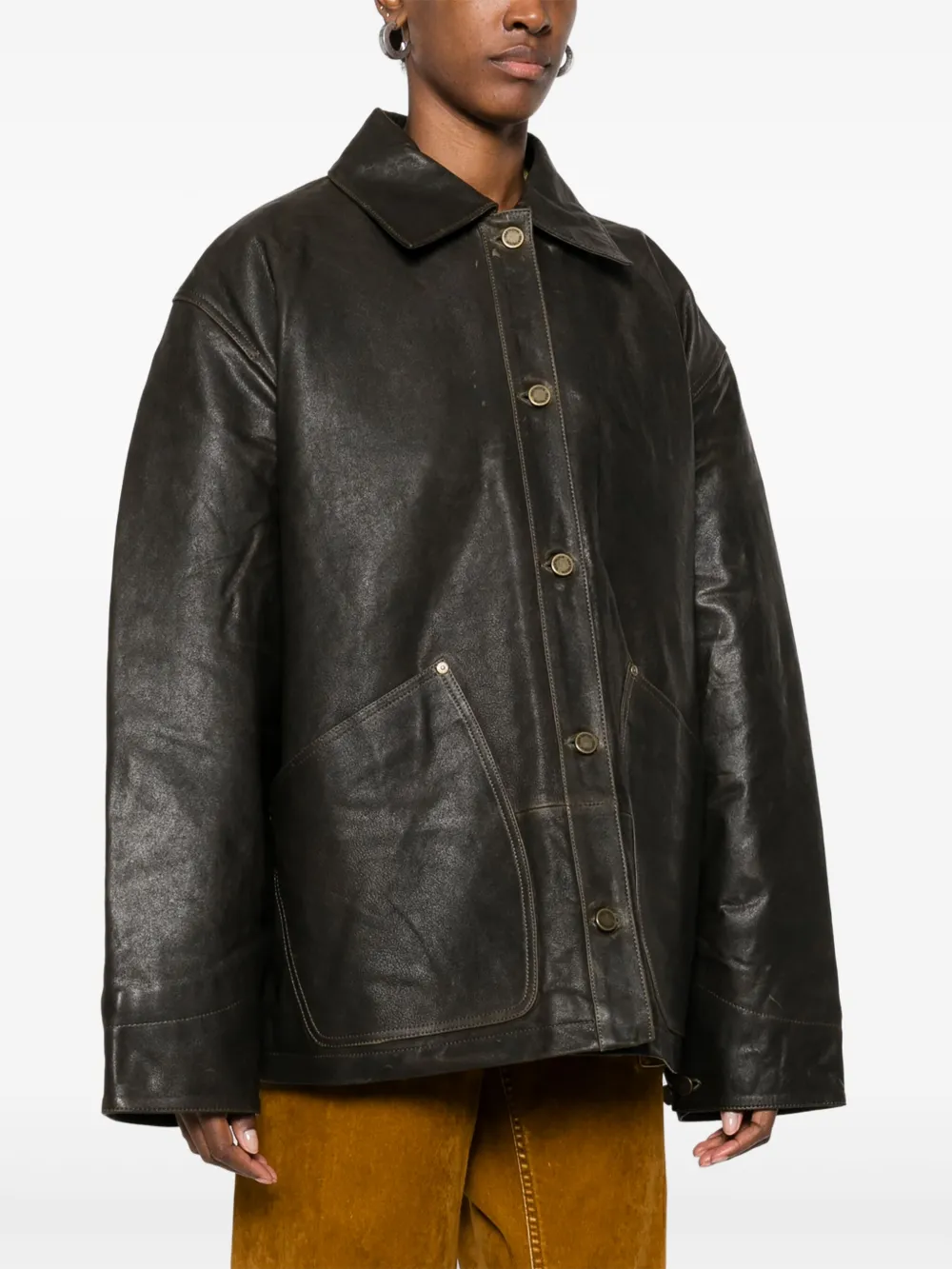 Mainless Scratched Leather Jacket In Green