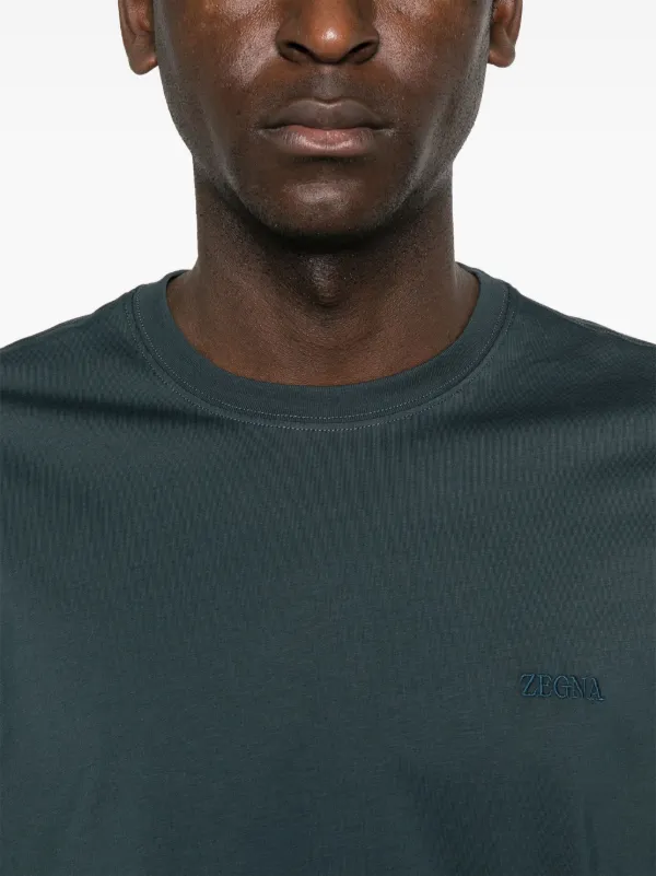 Tシャツ・カットソー ZEGNA Basic t-shirt with logo embroidery Blu Zegna logo-embroidered T-shirt | Blue | FARFETCH