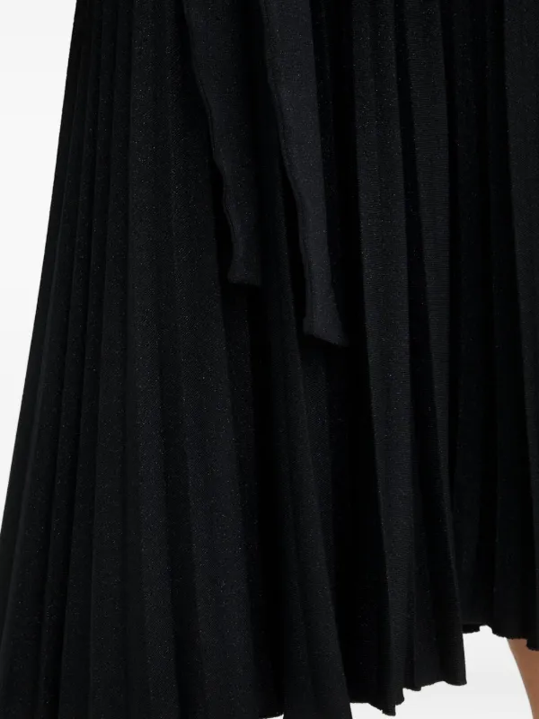 NISSA puff-sleeves Belted Midi Dress Black FARFETCH CY