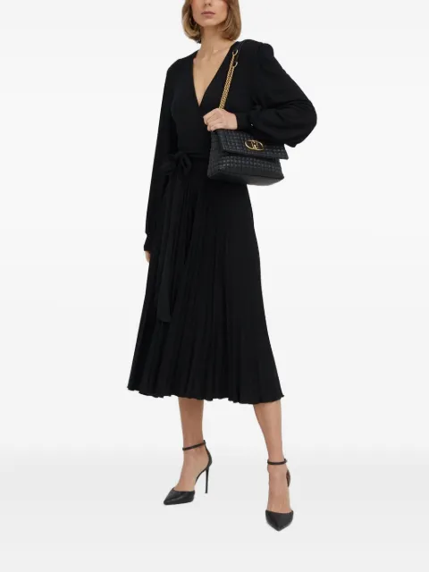 NISSA puff-sleeves belted midi dress