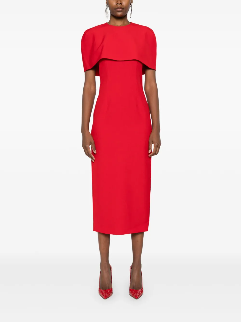 Roland Mouret Crêpe midi-jurk met capedetail - Rood