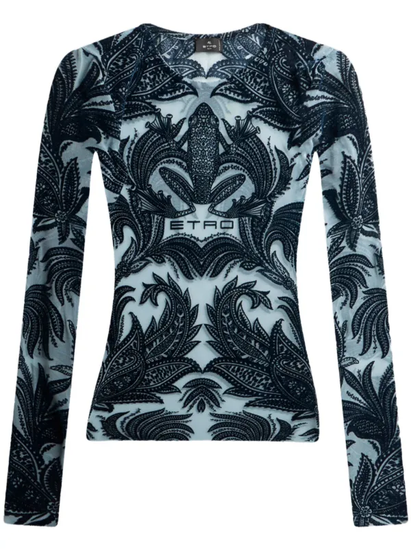 Etro Flocked Tulle Top in Blue
