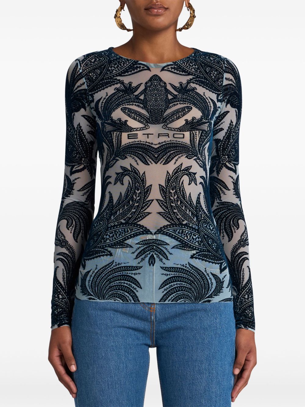 ETRO flocked tulle top - Zwart