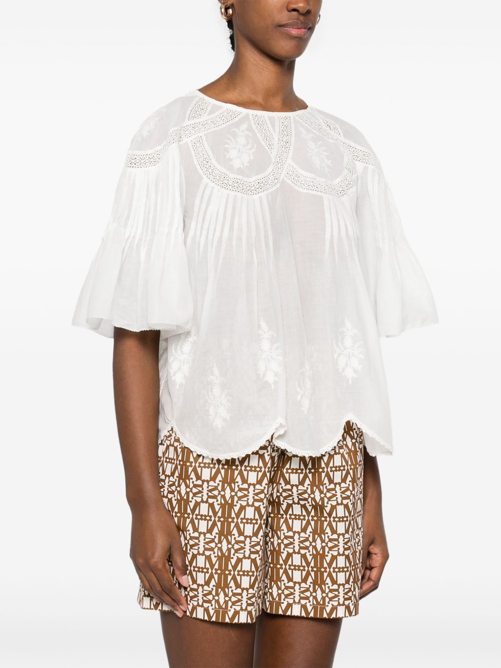 FARM RIO EMBROIDERED SHORT-SLEEVE BLOUSE