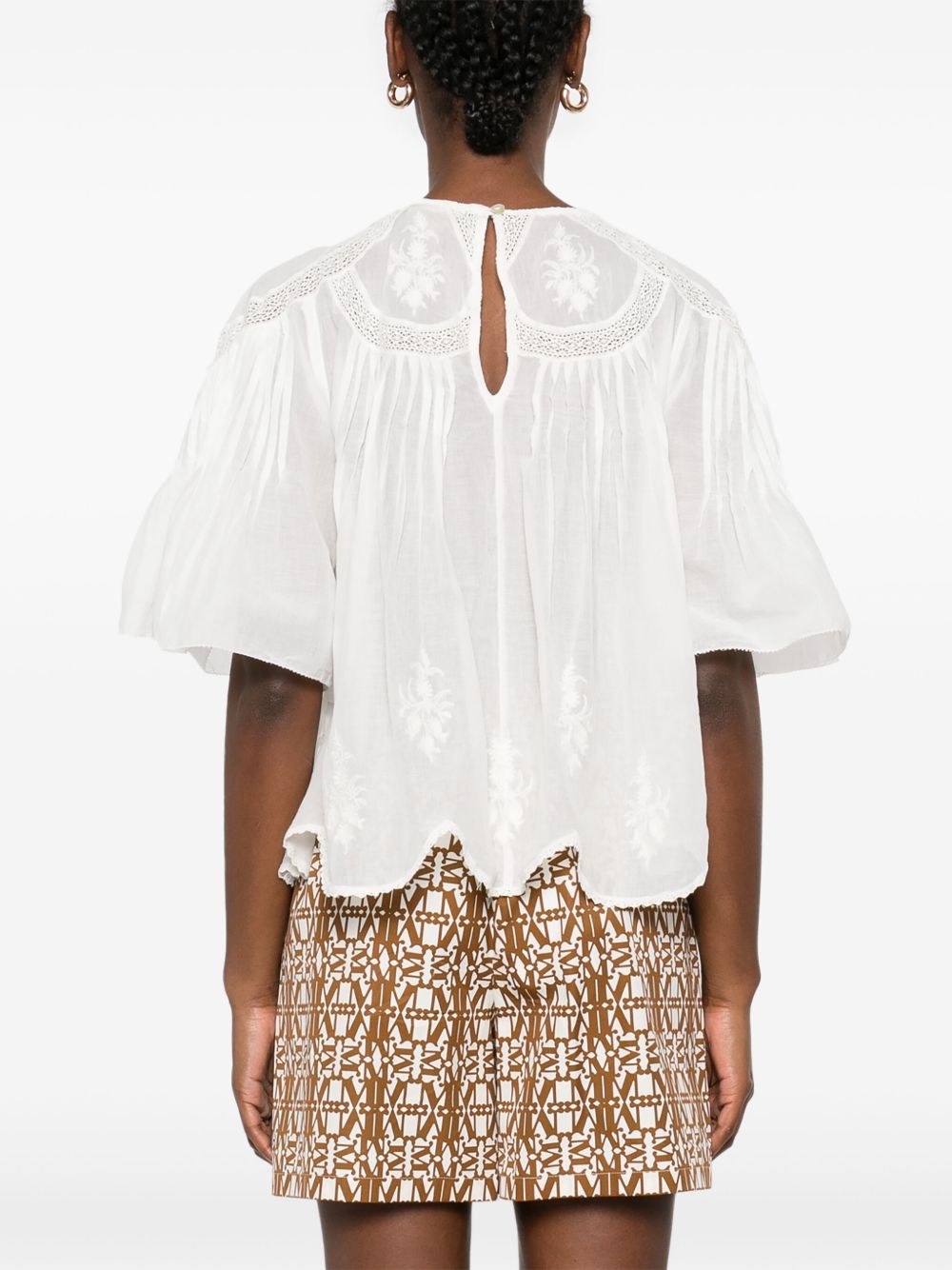 FARM RIO EMBROIDERED SHORT-SLEEVE BLOUSE