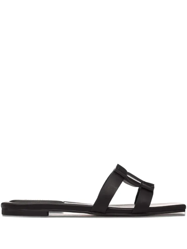 Simkhai Monogram-detail Flat Sandals in Black