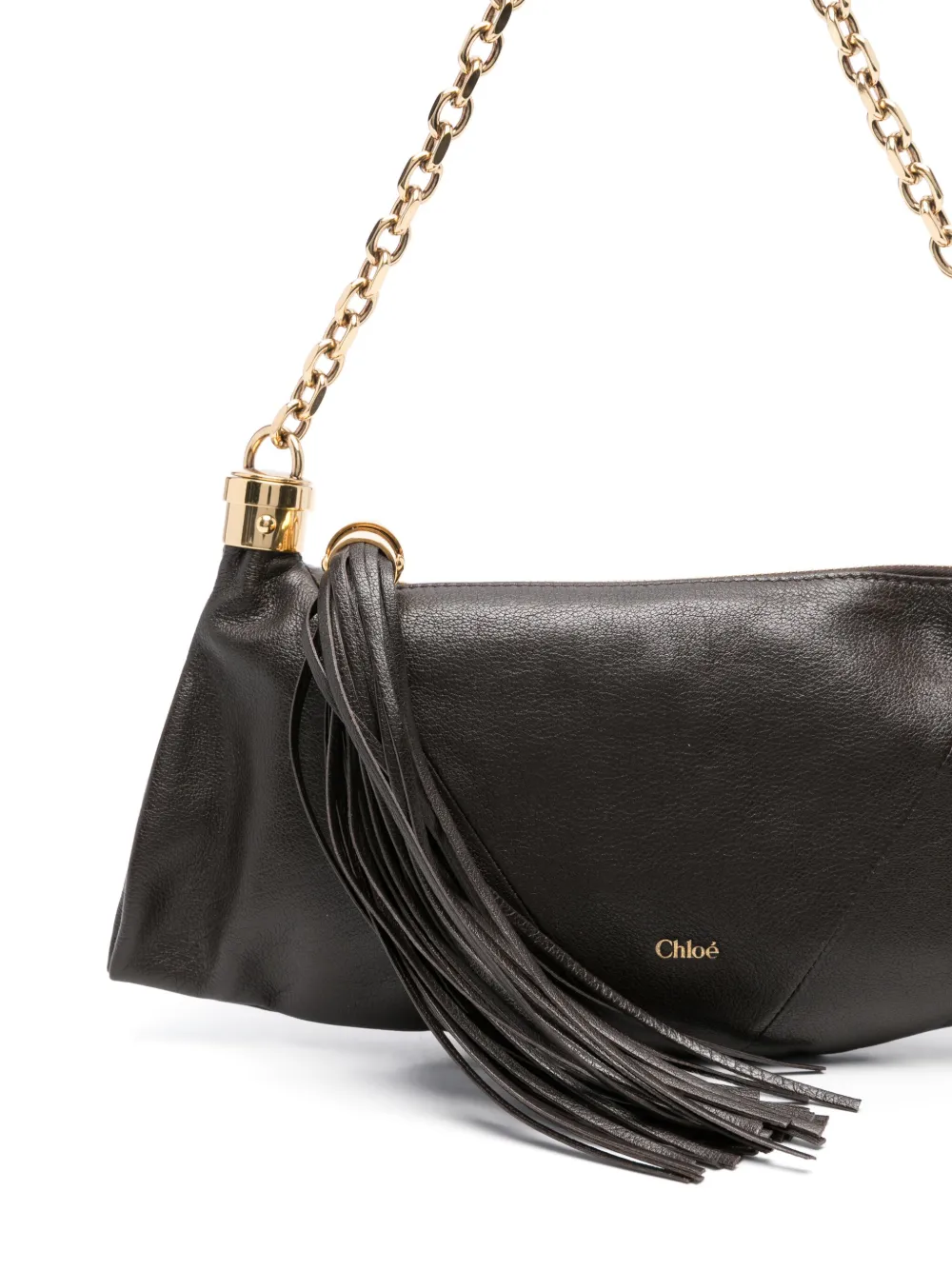 Chloé Small Foulard Tassel Shoulder Bag In Buffalo Leather In Brown