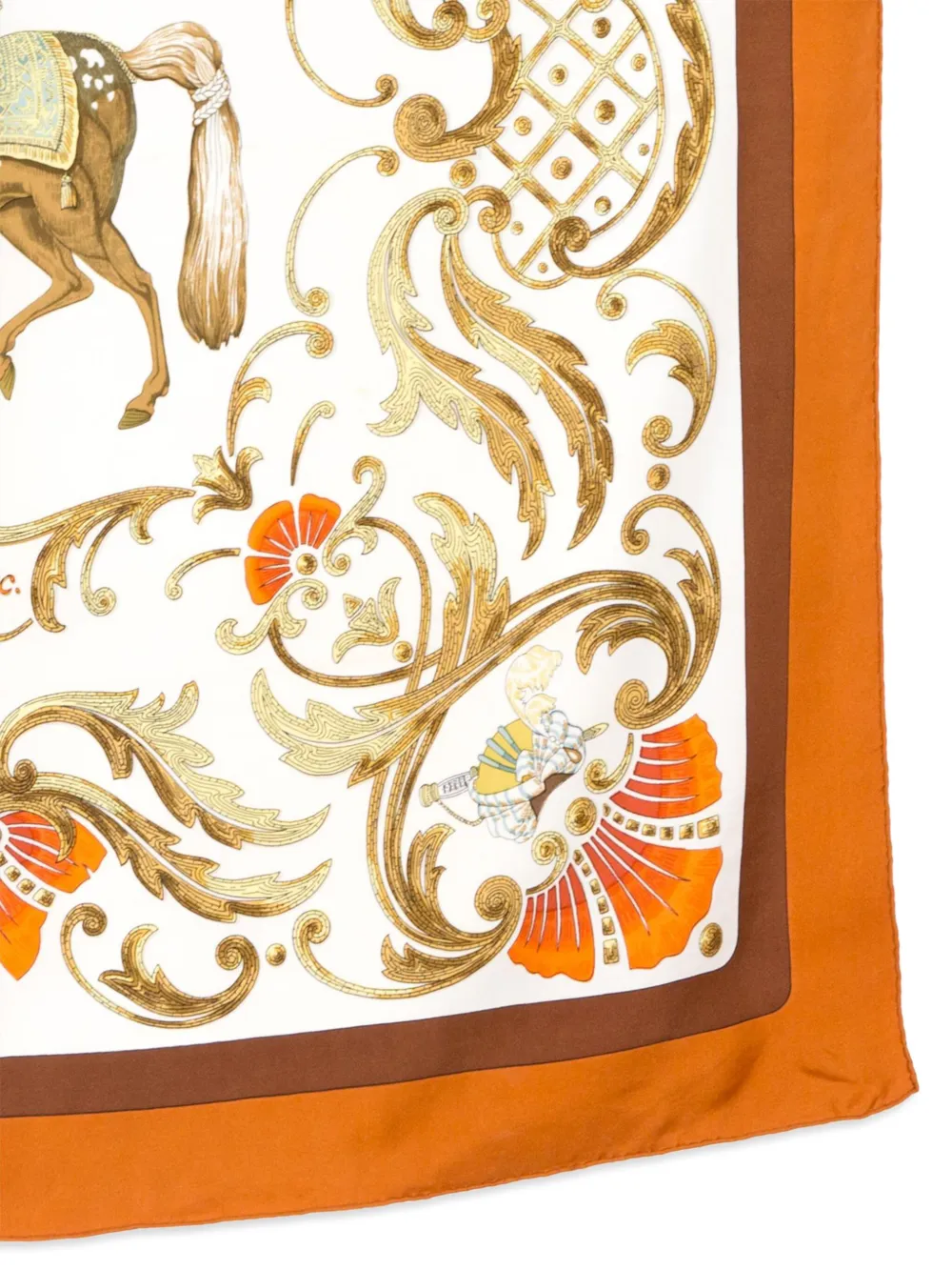 Pre-owned Hermes 1989 Cheval Turc By Christiane Vauzelles Silk Scarf In Orange