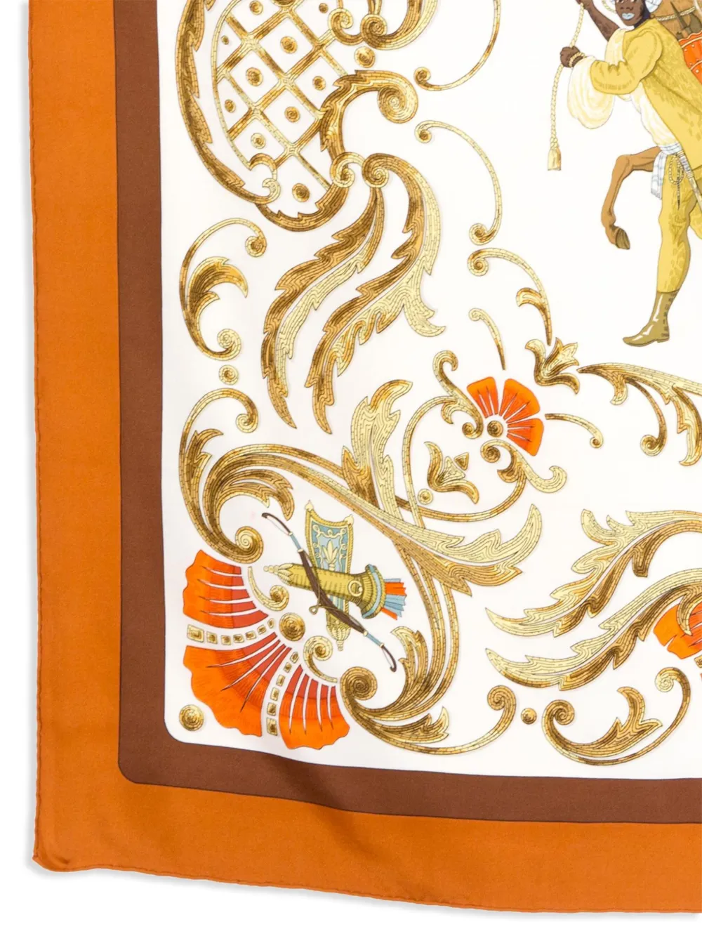 Pre-owned Hermes 1989 Cheval Turc By Christiane Vauzelles Silk Scarf In Orange