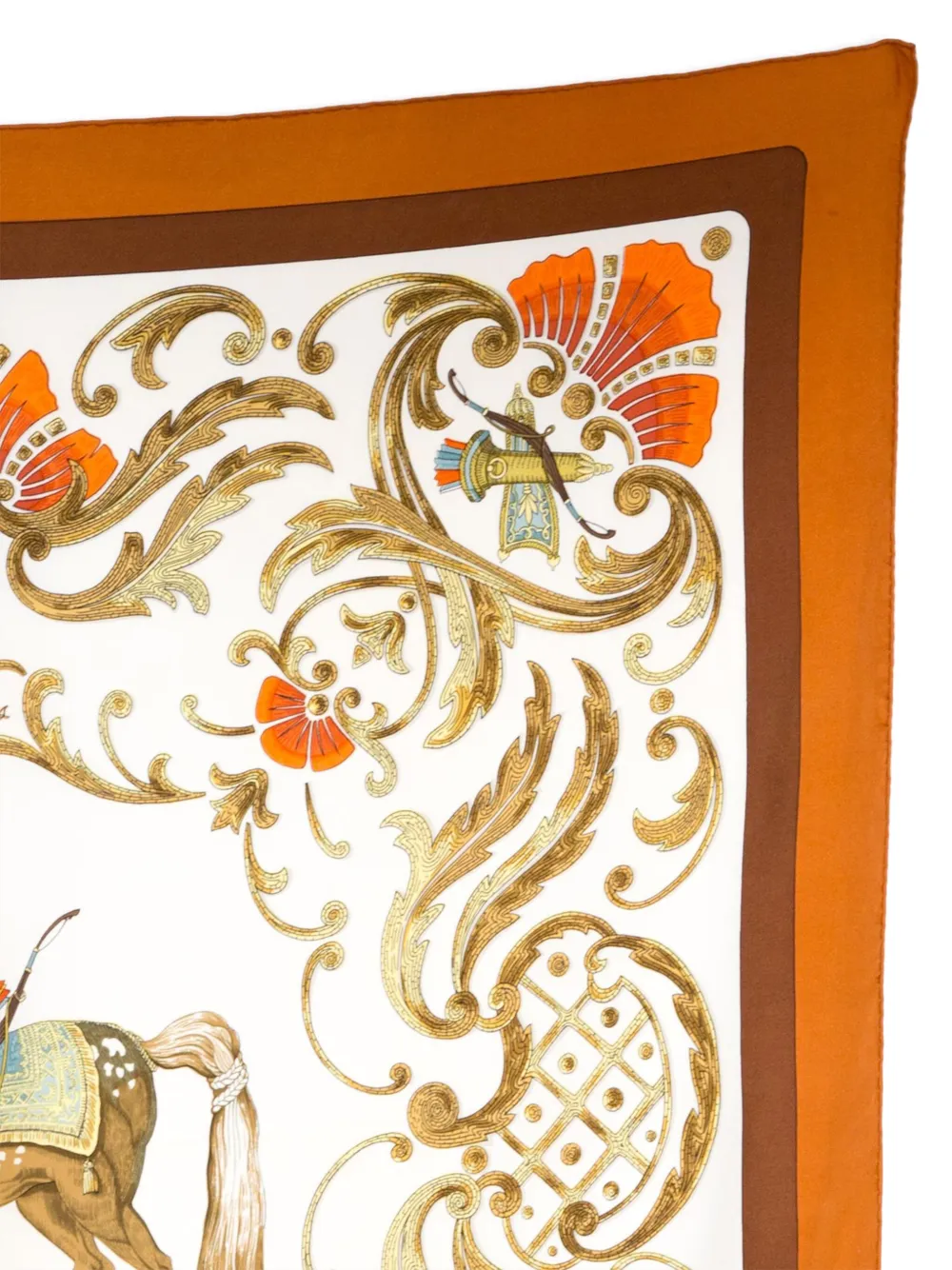 Pre-owned Hermes 1989 Cheval Turc By Christiane Vauzelles Silk Scarf In Orange
