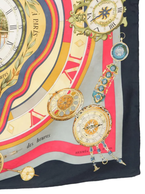 HERMES エルメス カレ90 la ronde heures スカーフ ネイビー