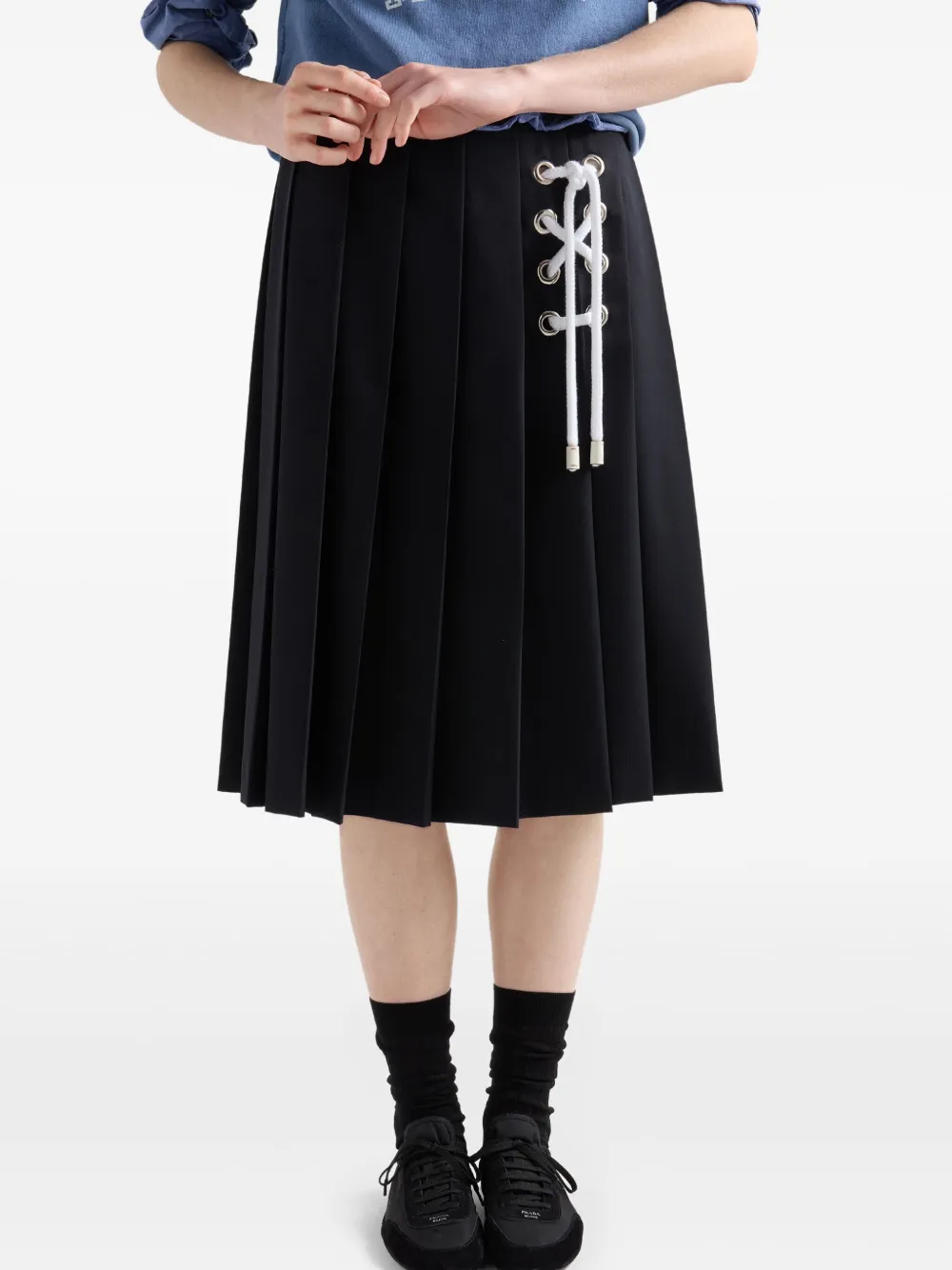 Prada Gabardine midi-rok met plooien Blauw