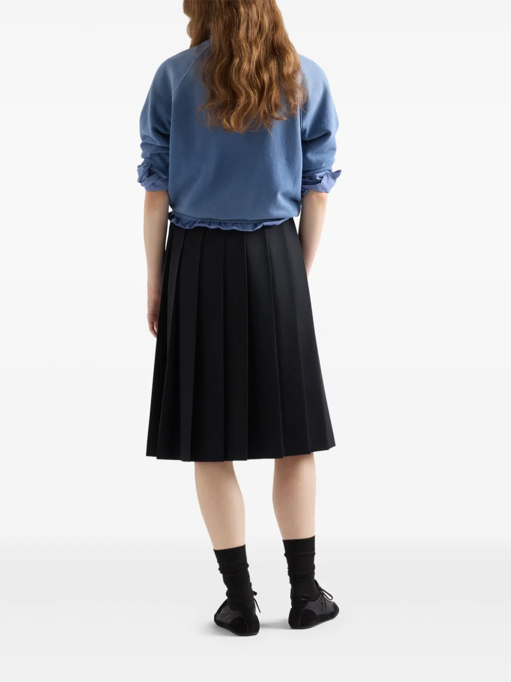 Prada Gabardine midi-rok met plooien Blauw