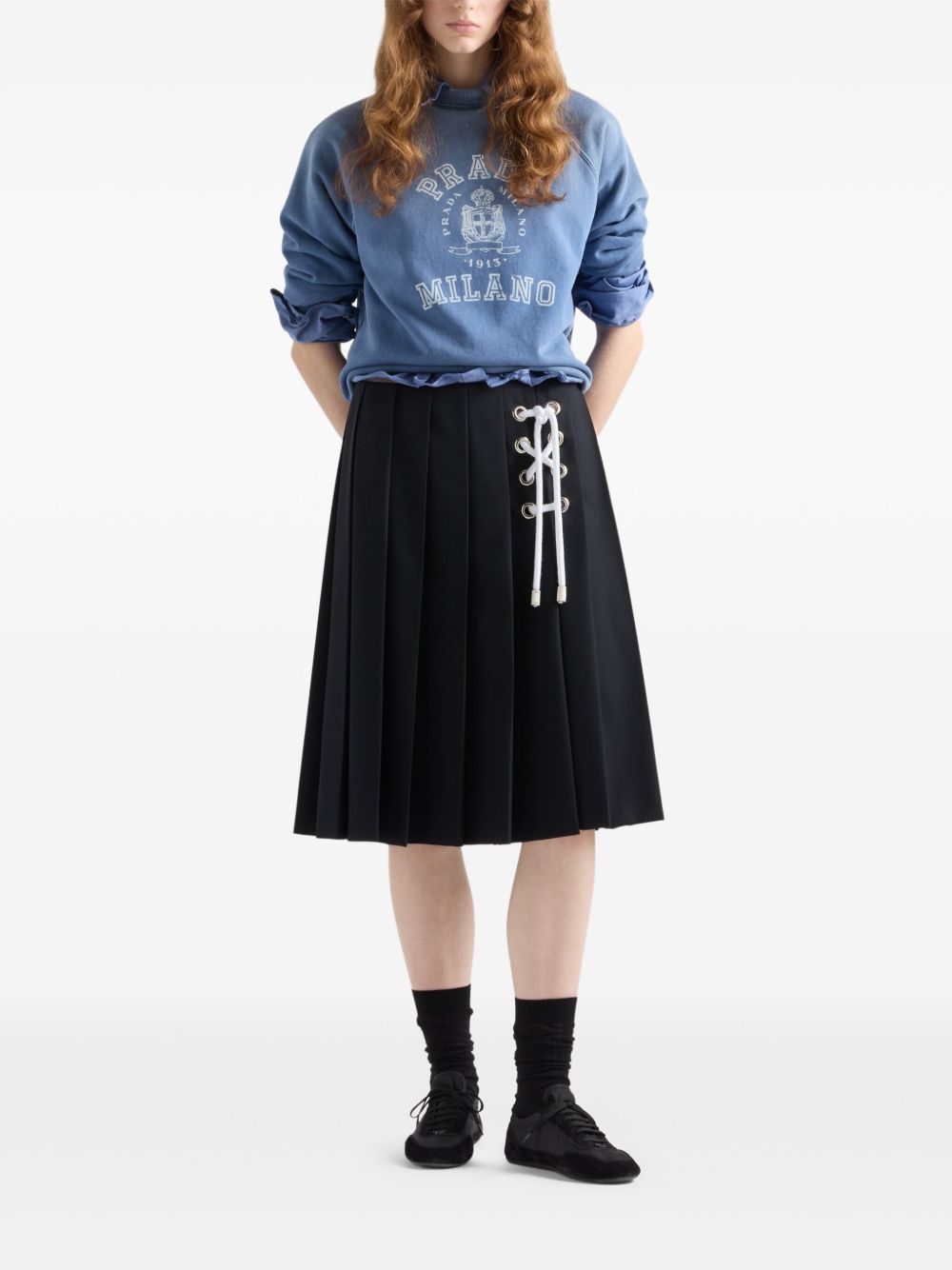 Prada Gabardine midi-rok met plooien - Blauw