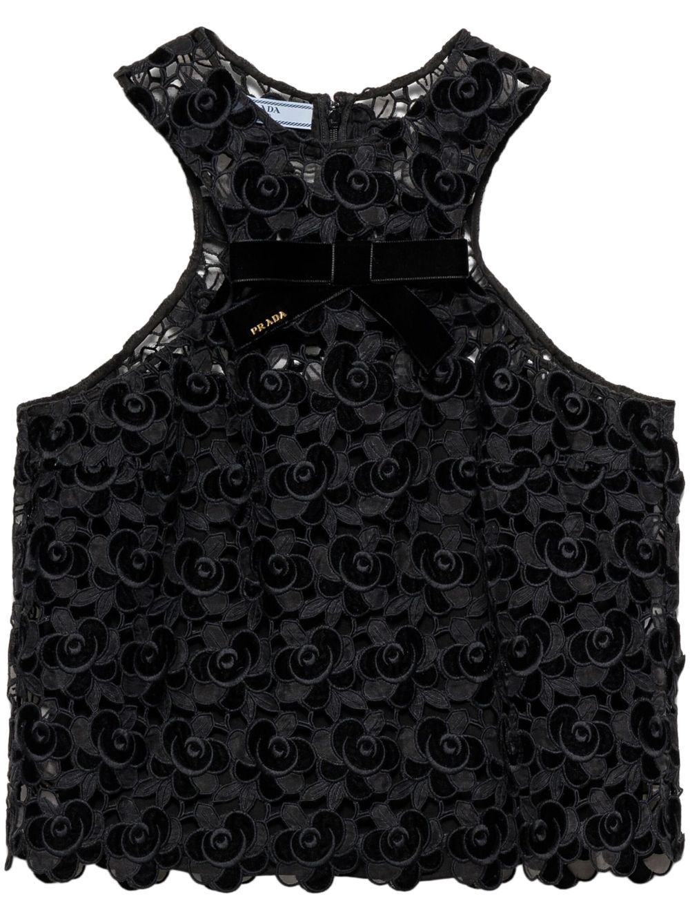 Prada Camellia embroidered cropped top - Black