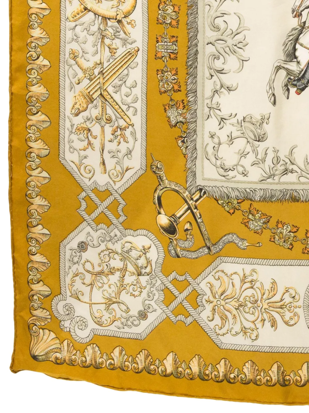 Pre-owned Hermes 1963 Ludovicus Magnus By F.de La Perriere Silk Scarf In Yellow