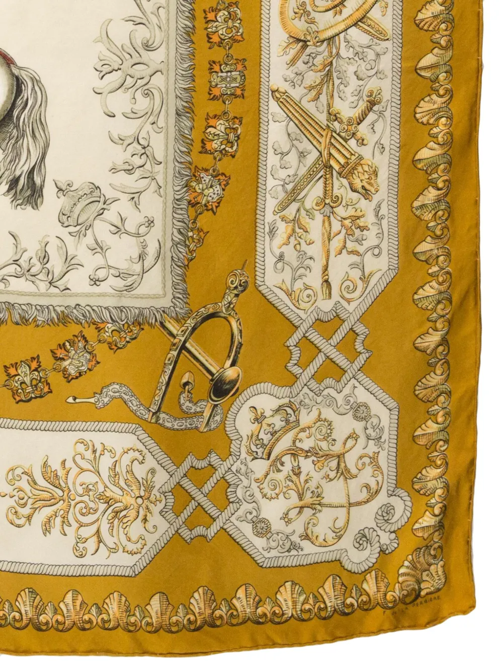 Pre-owned Hermes 1963 Ludovicus Magnus By F.de La Perriere Silk Scarf In Yellow