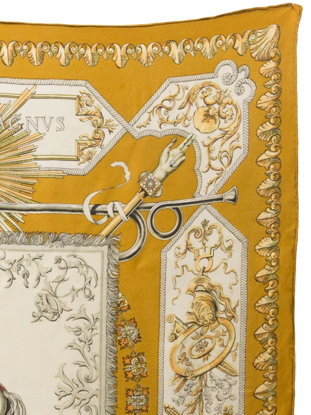 Pre-owned Hermes 1963 Ludovicus Magnus By F.de La Perriere Silk Scarf In Yellow