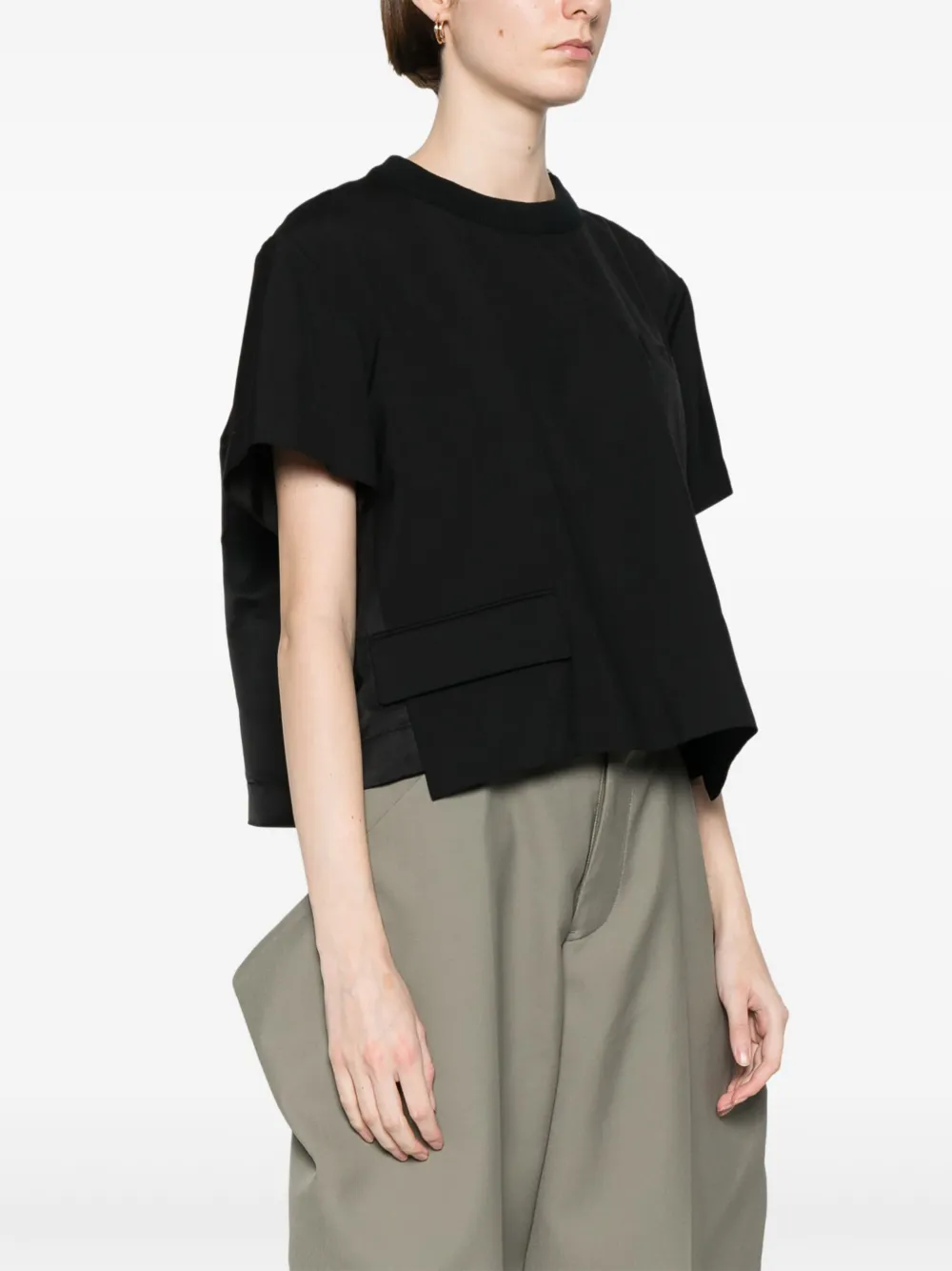 sacai Geplooid T-shirt Zwart
