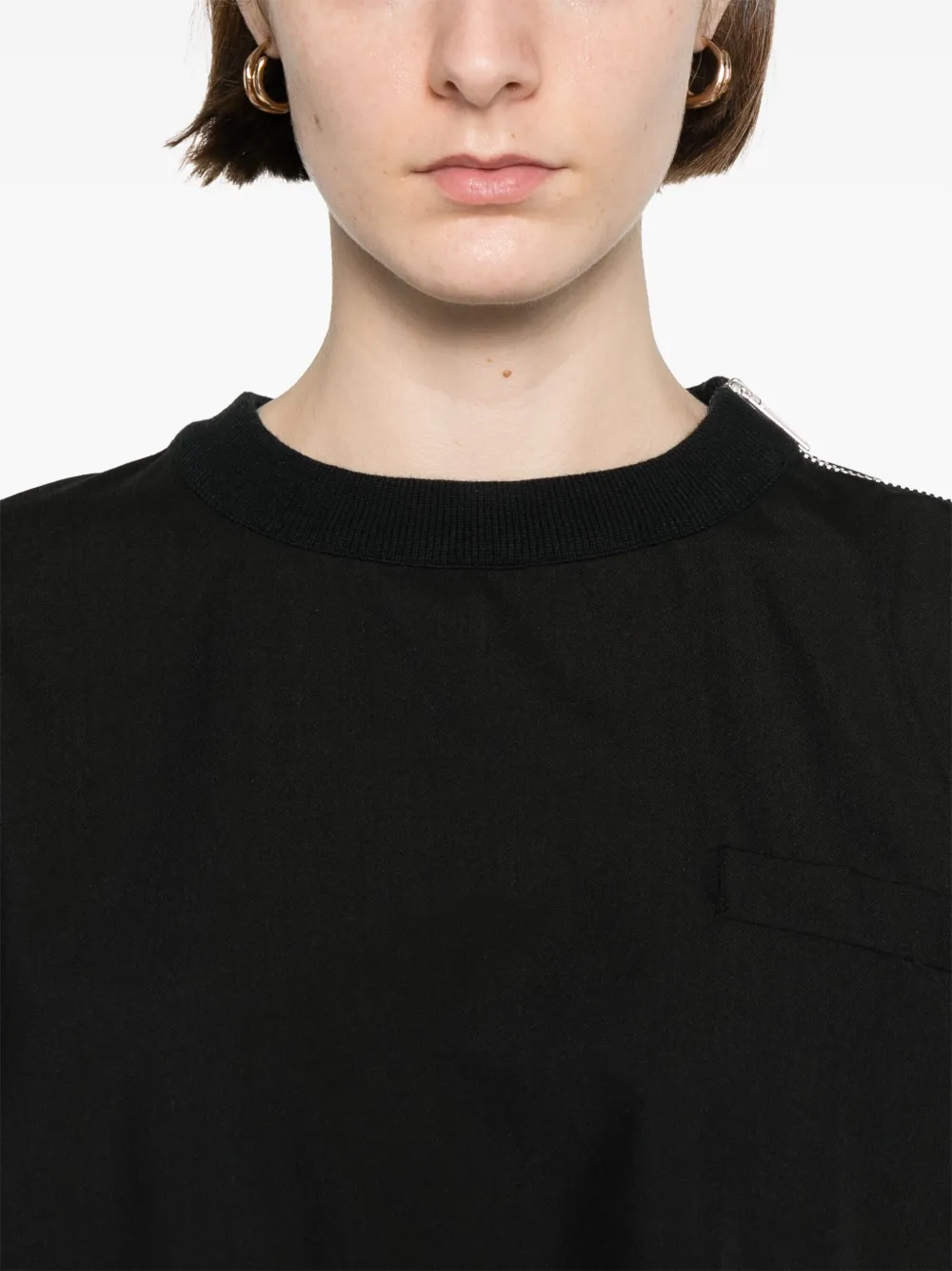 sacai Geplooid T-shirt Zwart