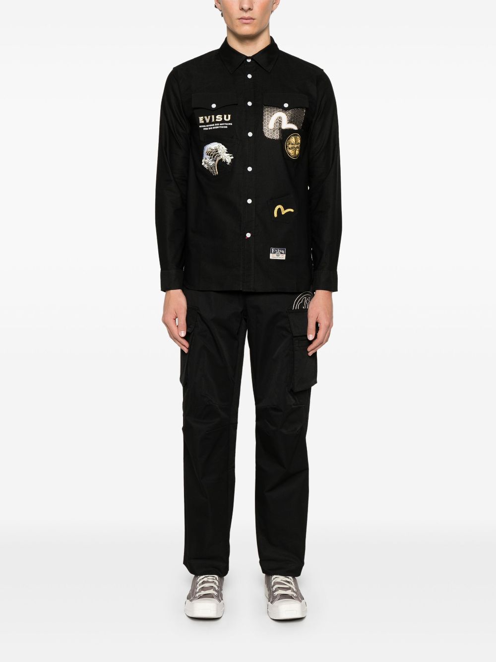 EVISU embroidered cargo pants - Black