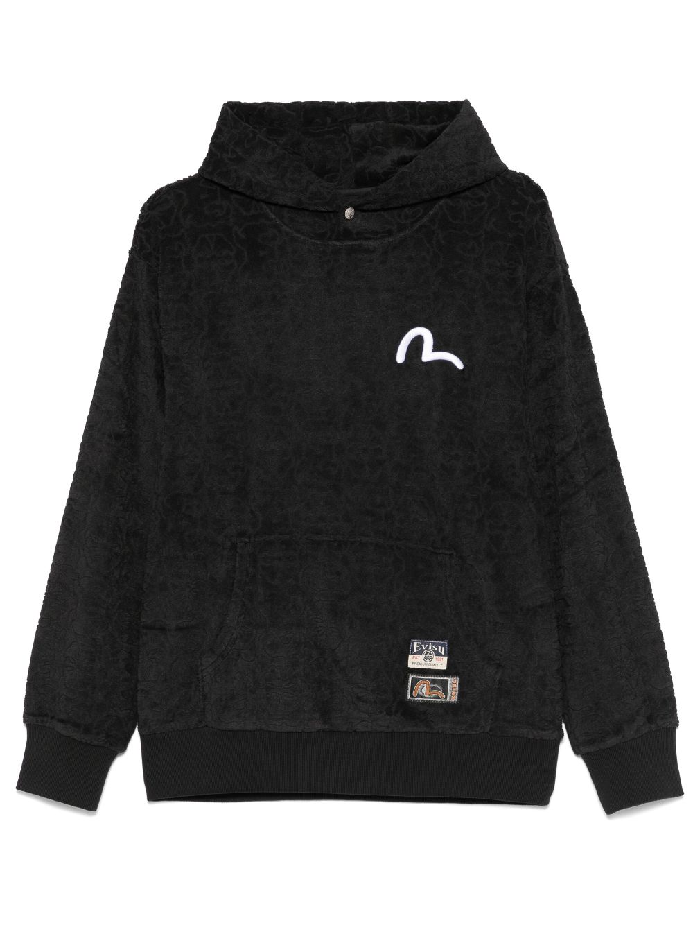 EVISU monogram-jacquard embroidered hoodie - Black