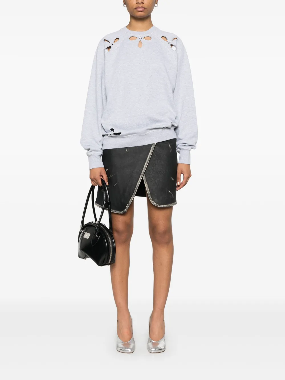 Coperni Sweater met ronde hals en geborduurd bloemblaadje - Grijs