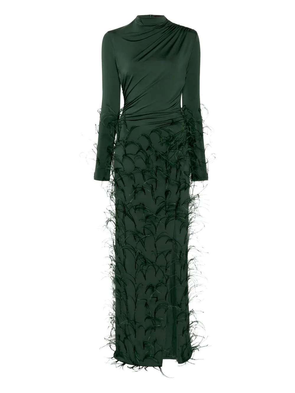 Lapointe Feathers-embellished Jersey Maxi Dress