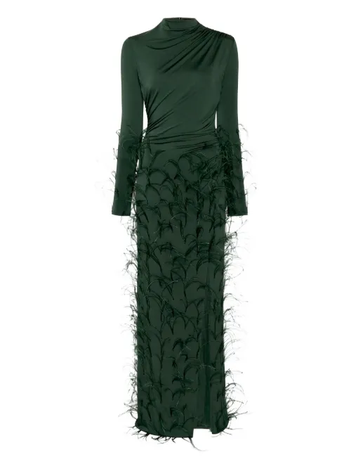 Robe longue à détails de plumes - LAPOINTE - Modalova