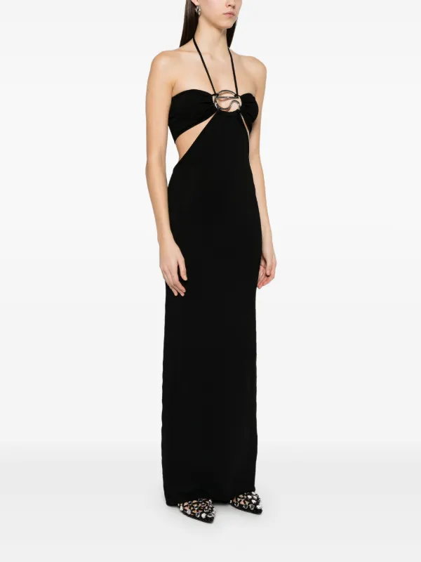 stripe knit maxi dress ROSALA HALTER KNIT MAXI DRESS - BLACK STRIPE main image 0