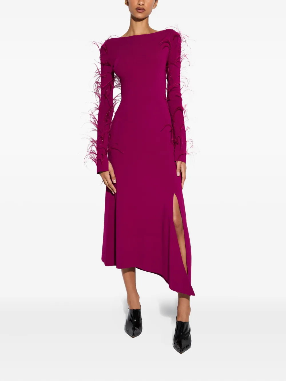 LAPOINTE feather-detail midi dress - Paars