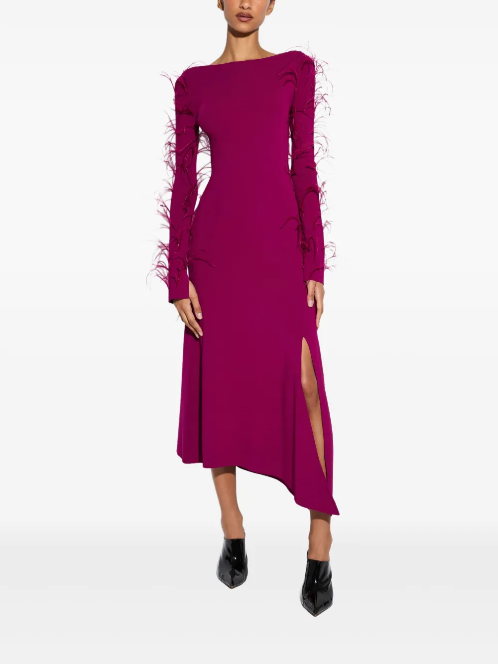 LAPOINTE robe mi-longue à détails de plumes | Robes de soirée & robes de cocktail | Image 2