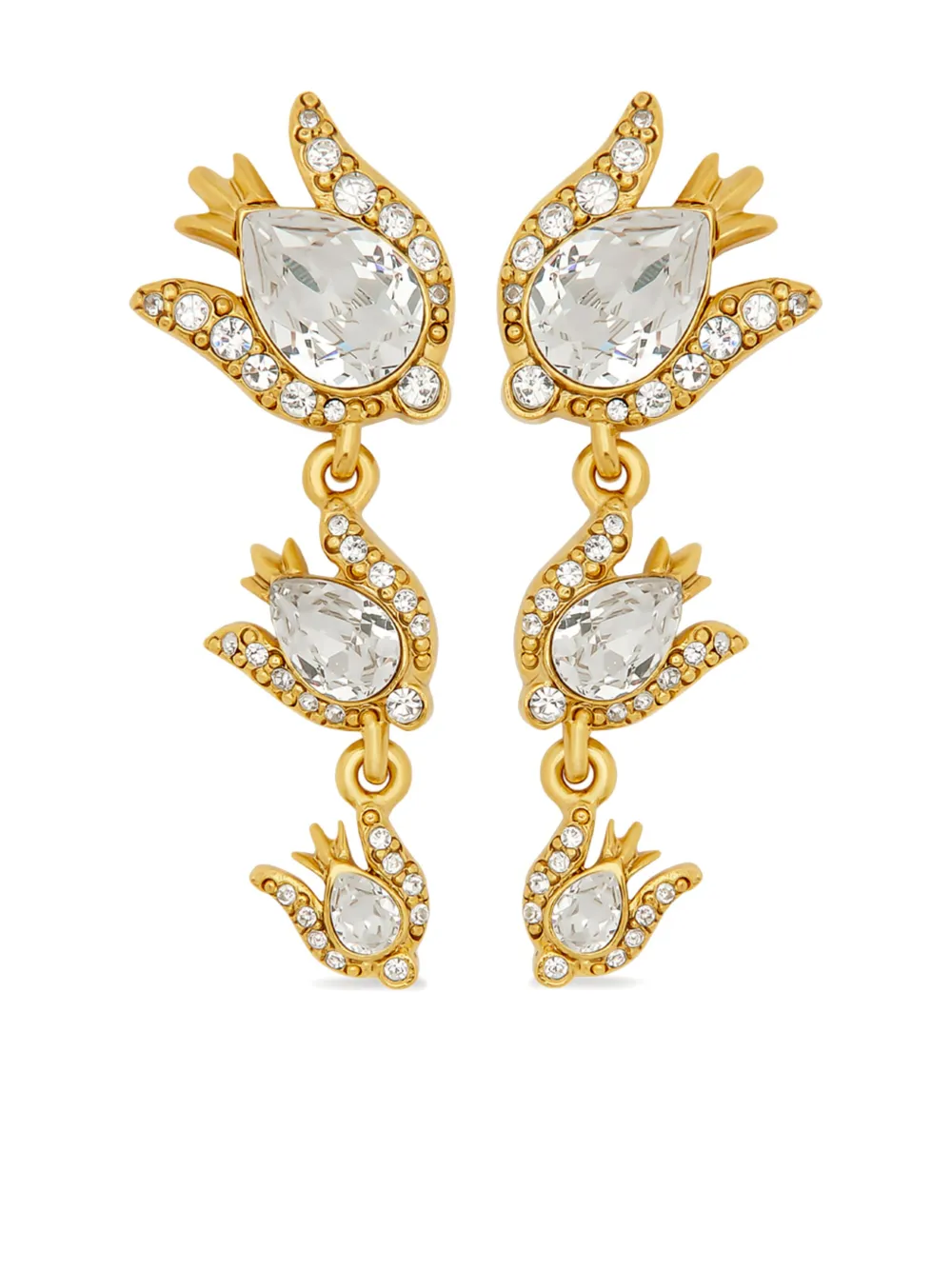 Oscar de la Renta クリスタル ローズ ドロップピアス - ゴールドトーン Oscar de la Renta クリスタル ローズ ドロップピアス - ゴールドトーン
