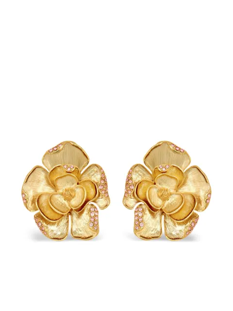 Oscar de la Renta Large Pavé Rose clip-on earrings
